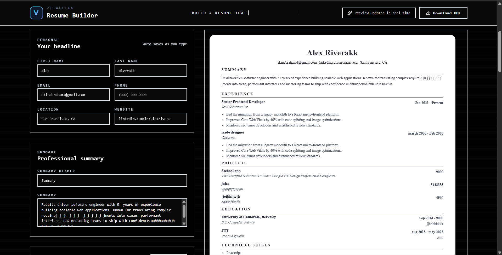 VITALFLOW preview screen